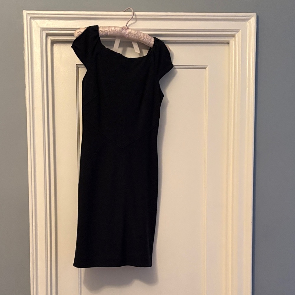 Diane Von Furstenberg Dark Blue Midi Sheath Dress with Cap Sleeves